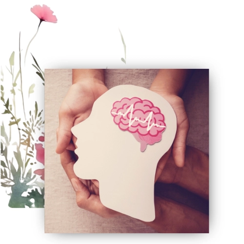 Beitragsbild zum Blogbeitrag über die spirituelle Bedeutung von Epilepsie: Eine Abbildung des Gehirns mit Blumenillustration
